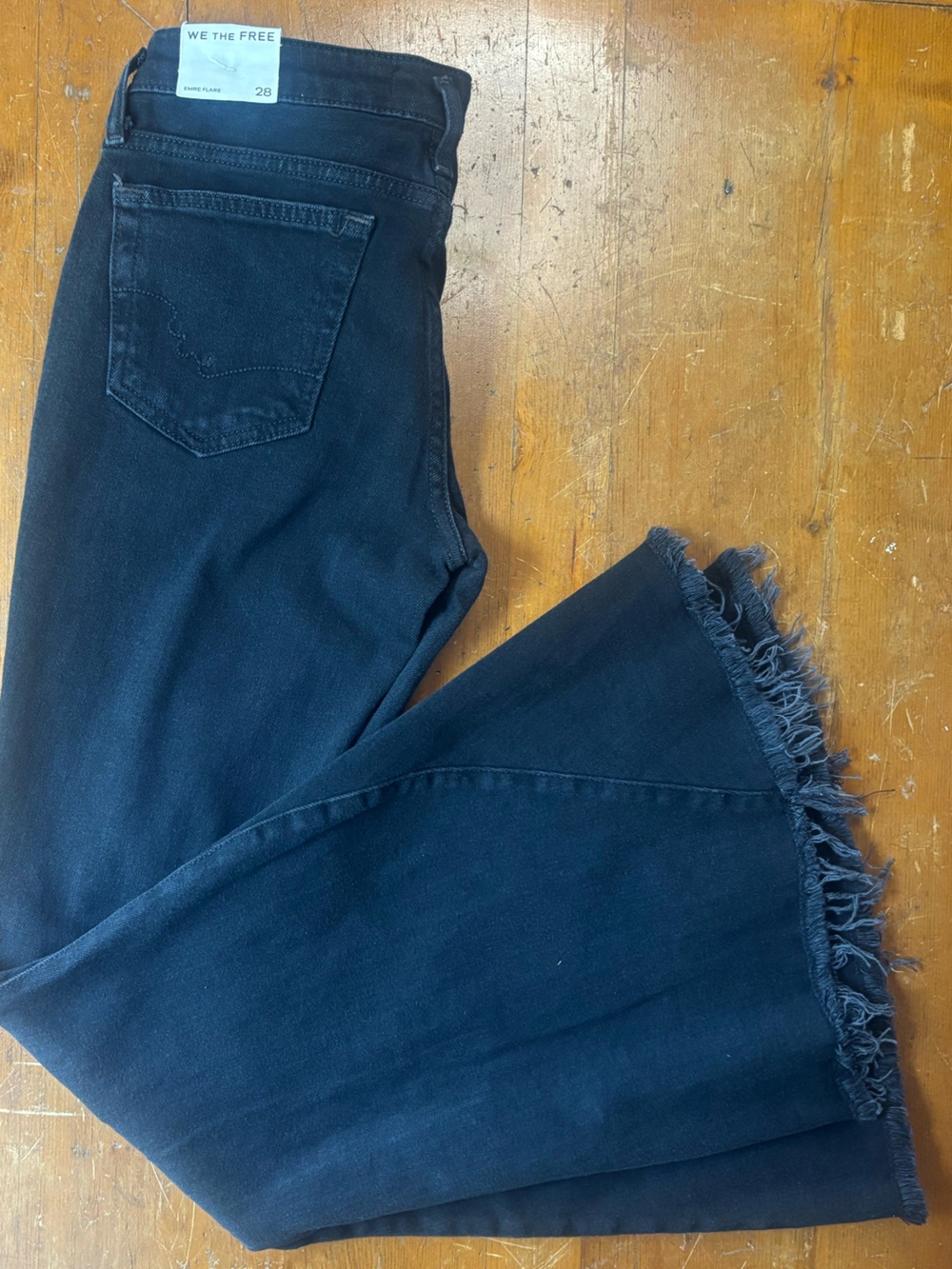 We The Free Emrie Flare Jeans Black High Rise Raw Hem Stretch Boho Festival 28 - Picture 13 of 16